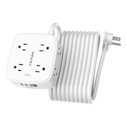 20 Ft Surge Protector Power Strip - 8 Widely Outlets with 4 USB Ports, 3 Side Outlet Extender with 20 Feet Extension Cord, Fl