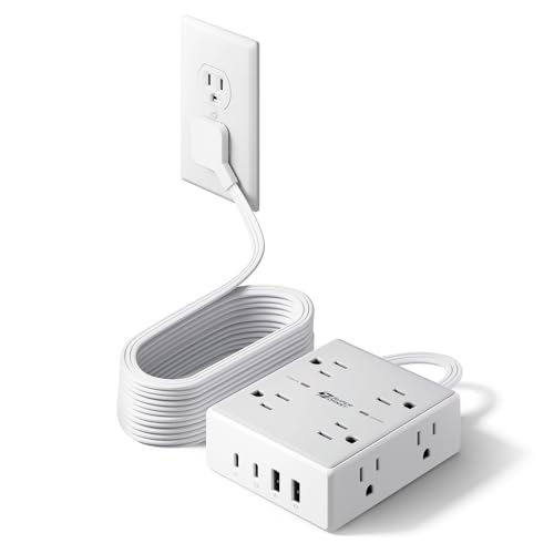 SUPERDANNY Extension Cord,Flat Plug Surge Protector Power Strip,15Ft