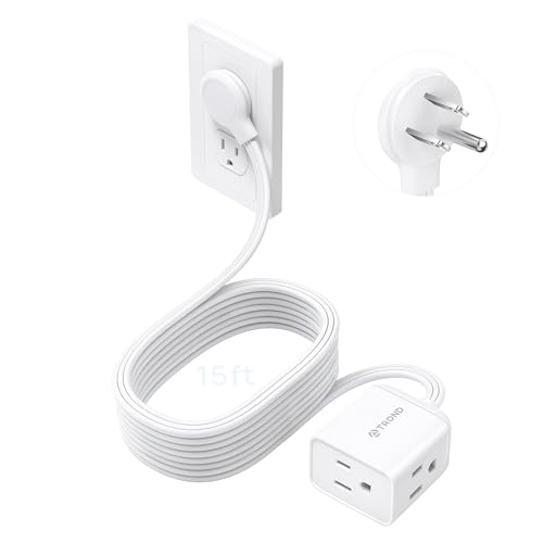 TROND Rightward Flat Plug Extension Cord 15ft for Small Tight Spaces, White