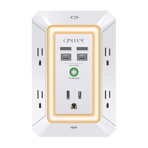 Surge Protector, QINLIANF 5 Outlet Extender with 4 USB Ports(2USB-C)