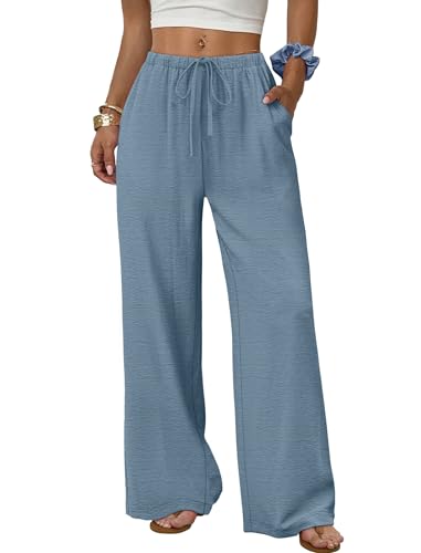 Sampeel Flowy Pants for Women Casual Linen Wide Leg Pants Summer Clothes Beach Pant Fashion Clothing Cruise Vacation Outfits 