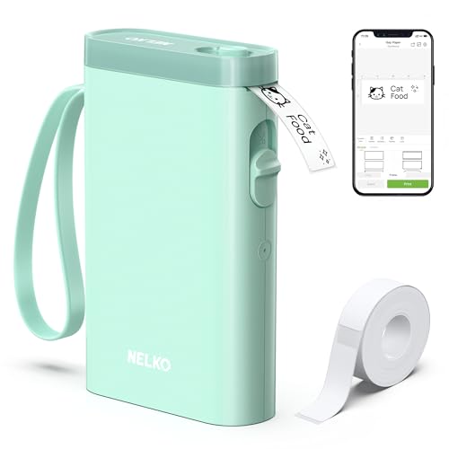 Nelko P21 Label Maker Machine with Tape, Bluetooth Label Printer, Green