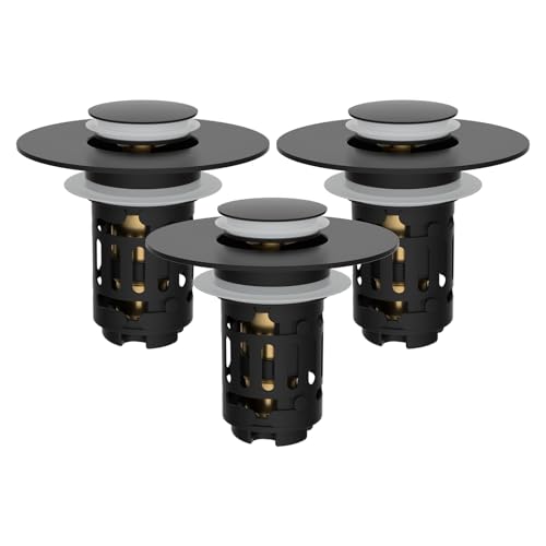 Hibbent 3 PCS Upgraded 3 in 1 Bathroom Sink Drain Strainer, Pop Up Stopper