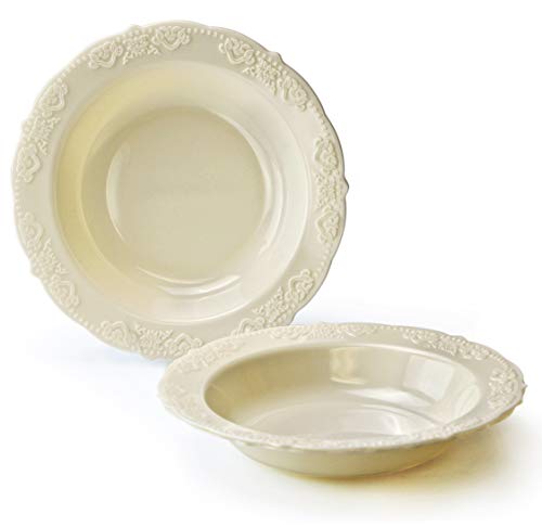 " OCCASIONS " 40 Pieces Plates Pack, Vintage Party, Disposable Wedding Party Plastic Bowls (10 oz Soup Bowl, Portofino in Ivo