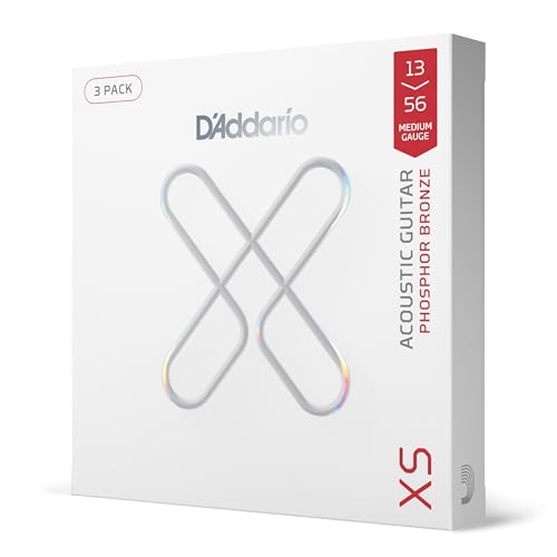 D'Addario XS Phosphor Bronze Coated Acoustic Guitar Strings 13-56, 3 Sets