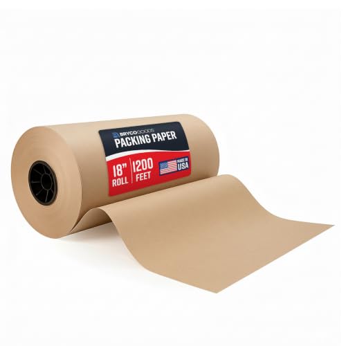 Bryco Goods Brown Packing Paper Roll 18" x 14,400" (1200ft) - Made in USA, Eco-Friendly Void Fill for Moving, Shipping & Box 