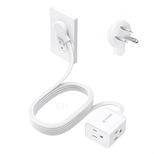 TROND Rightward Flat Plug Extension Cord 8ft for Small Tight Spaces, White