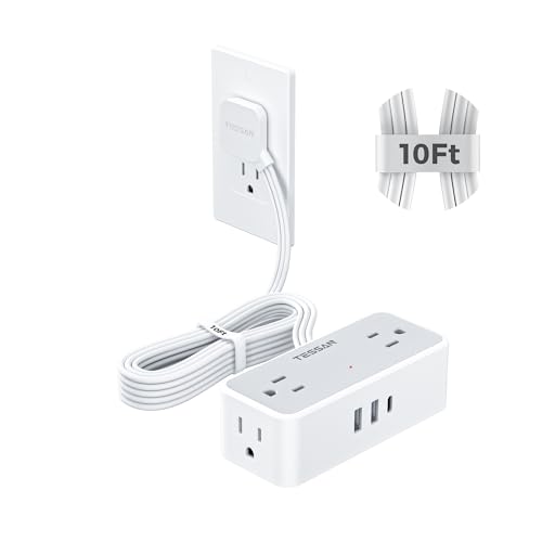 TESSAN Extension Cord 10 FT, Power Strip with 900J Surge Protection, Grey