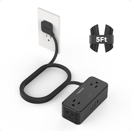 TESSAN Extension Cord 5 FT, Power Strip with 900J Surge Protection, Black