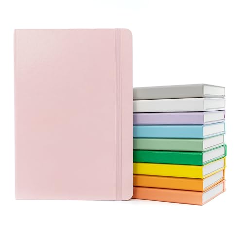 PAPERAGE Lined Journal Notebook, 10 Pack, (Pastel Rainbow), 160 Pages, Medium 5.6 in x 8 in - 100 GSM Thick Paper – Hardcover