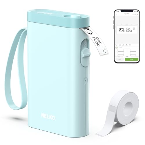 Nelko P21 Label Maker Machine with Tape, Bluetooth Label Printer, Cyan