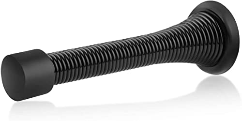 HOMOTEK 50 Pack Black Spring Door Stops,3-1/8" Heavy Duty Door Stop - Flexible Spring Door Stopper with Low Mounted Black Rub