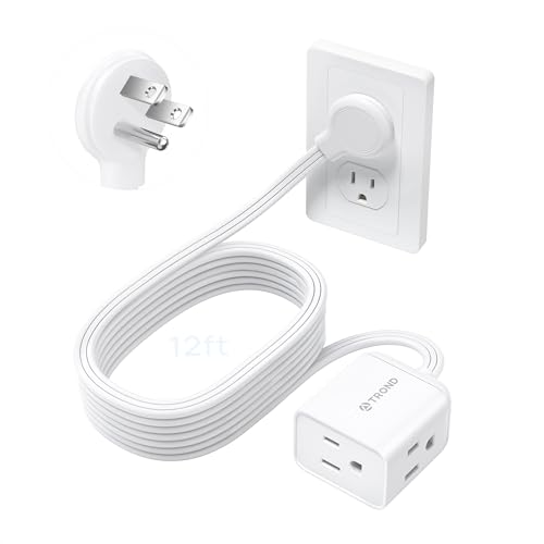 TROND Leftward Flat Plug Extension Cord 12ft for Small Tight Spaces, White