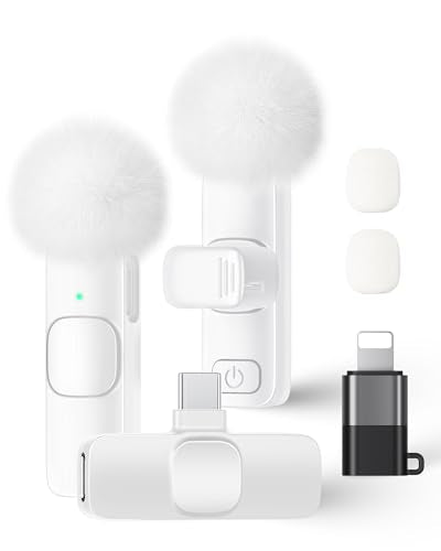 Wireless Lavalier Microphone for iPhone iPad and Android Phone, 2 Pack Lapel Mic Plug and Play Wireless Mic Noise Reduction M