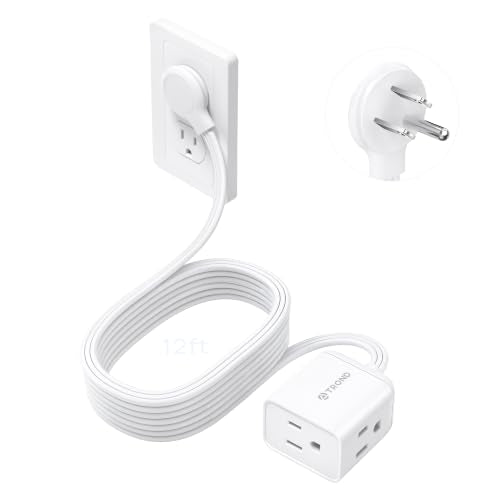 TROND Rightward Flat Plug Extension Cord 12ft for Small Tight Spaces, White