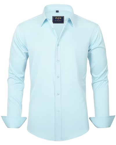 J.VER Men's Dress Shirts Solid Long Sleeve Stretch Wrinkle-Free Formal Shirt Business Casual Button Down Shirts Mist Blue XL