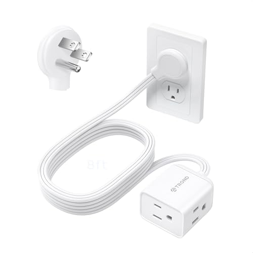 TROND Leftward Flat Plug Extension Cord 8ft for Small Tight Spaces, White