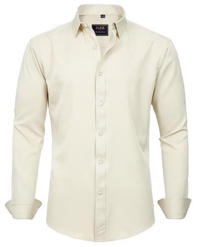 J.VER Men's Dress Shirts Solid Long Sleeve Stretch Wrinkle-Free Formal Shirt Business Casual Button Down Shirts