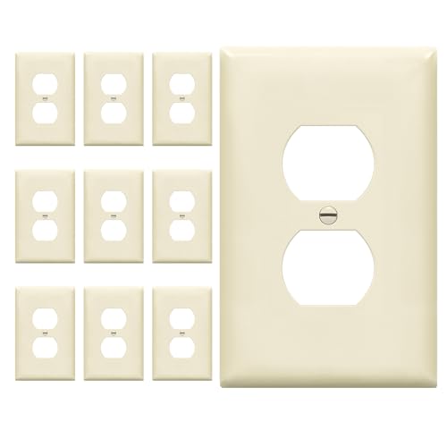 ENERLITES 10 Pack Mid-Size Duplex Outlet Covers Wall Plate, Light Almond