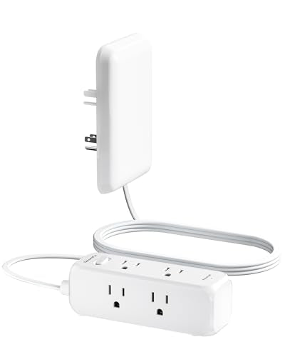 Olcorife Flat Extension Cord with Outlet Cover, Flat Plug Power Strip with 6 Outlets, 5 FT Cord Hidden Outlet Extender for Ti