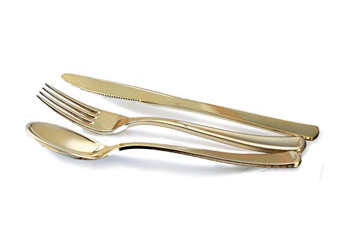" OCCASIONS " 180 pcs Heavyweight Wedding Plastic Silverware (60 forks, 60 spoons, 60 knives) Gold Coated