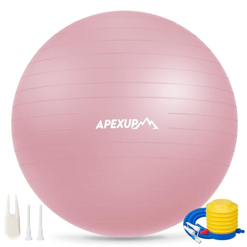 APEXUP Yoga Ball, 660 lbs Anti-Burst Exercise Ball with Pump, 5 Sizes (XXL(31"~34") 85cm, Pink)