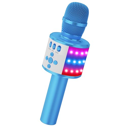 BONAOK Karaoke Microphone for Kids & Adults - Bluetooth Microphones Singing Mic with Disco Lights, Echo Effect, Built-in Spea