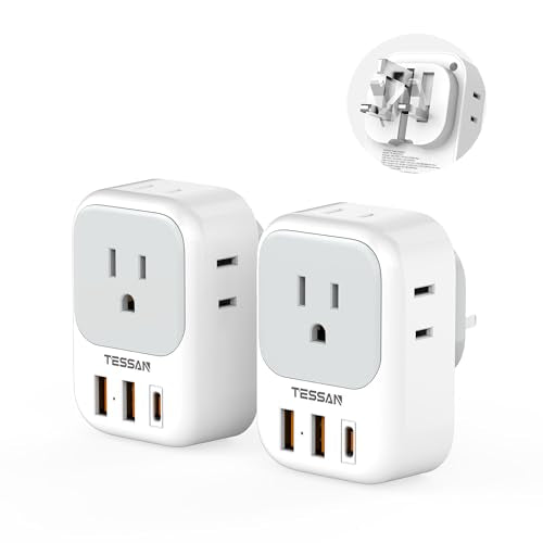 TESSAN UK Adapters for Travel, US to UK Ireland Plug Adapter 20W, Foldable