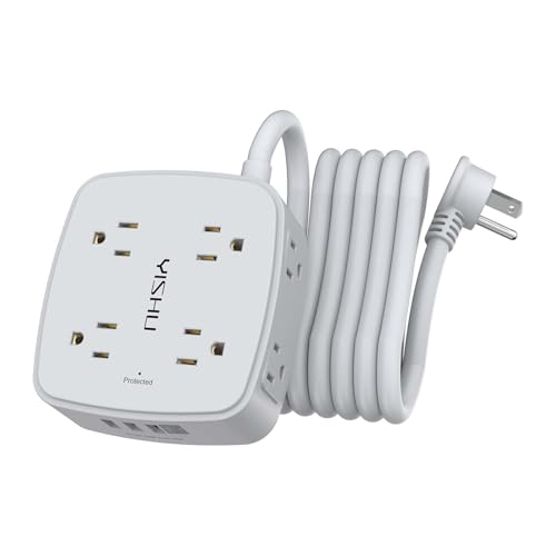 10 Ft Surge Protector Power Strip - 8 Widely Outlets with 4 USB Ports, 3 Side Outlet Extender with 10 Feet Extension Cord, Fl