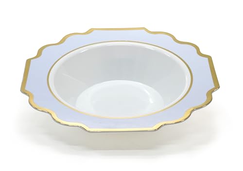 " OCCASIONS " 40 Pieces Bowls Pack, Heavyweight Disposable Wedding Party Plastic Bowls (14 oz Soup Bowl, Imperial White/Blue 
