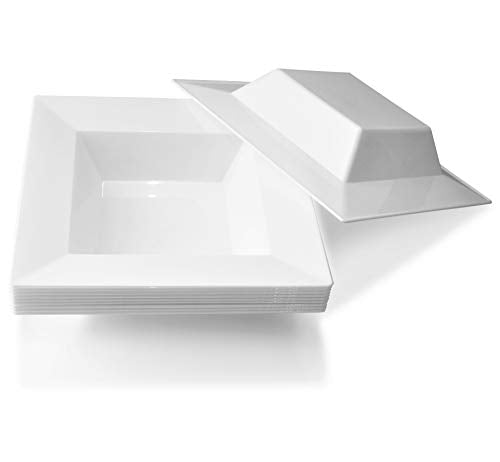 " OCCASIONS " 40 Pieces Plates Pack, Heavyweight Disposable Wedding Party Plastic Bowls (5 oz Dessert Bowls, Square white)