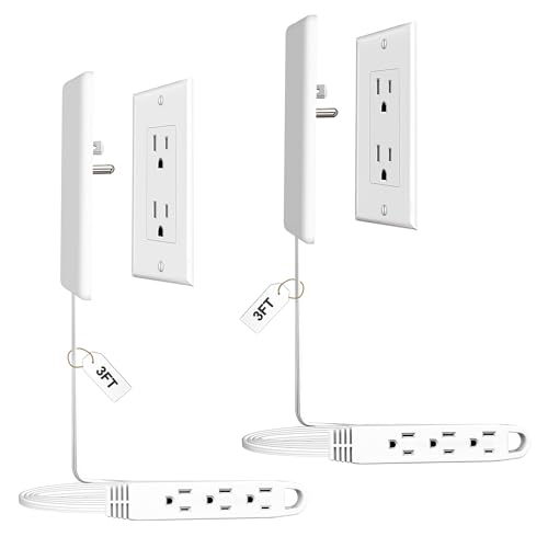 CABOCASA 2 Pack 3FT Flat Plug Extension Cord Power Strip, White