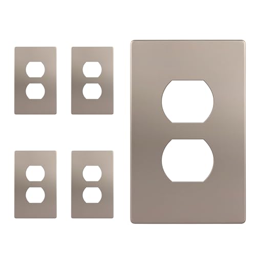 ENERLITES 5 Pack Screwless Duplex Outlet Covers Wall Plate, 1-Gang, Nickel
