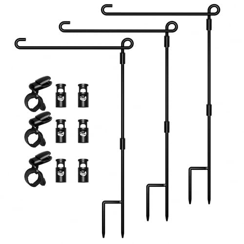 HOOSUN Garden Flag Stand, Premium Garden Flag Pole Holder Metal Powder-Coated Weather-Proof Paint with one Tiger Clip and Two