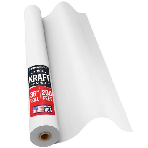 Bryco Goods 36" x 2400" (200') White Kraft Paper Roll - Made in USA - Craft Paper for Bulletin Board Art Table Covering Drawi