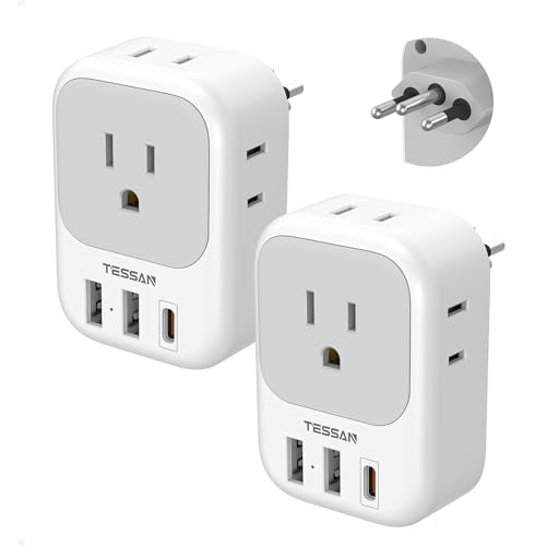 TESSAN Brazil Plug Adapter 2 Pack, 7 in 1 US to Brazil Power Adapter