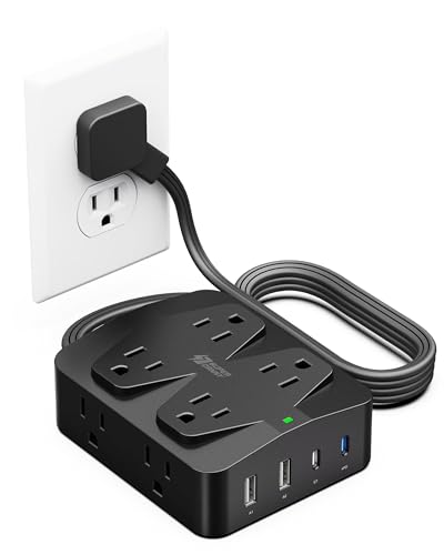 35W Fast Charging Power Strip, SUPERDANNY 6ft Flat Plug Extension Cord (13A/1625W) with 8 Wide Outlets & 4 USB Ports, Wall Mo
