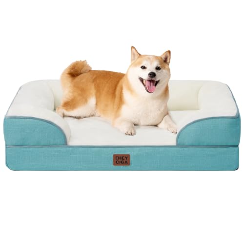 EHEYCIGA Orthopedic Dog Bed for Large Dogs, Waterproof Memory Foam, Turquoise Blue, 35"L x 22"W x 6.5"Th