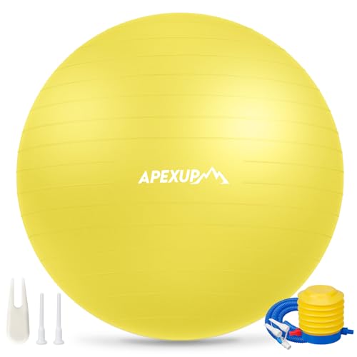 APEXUP Yoga Ball, 660 lbs Anti-Burst Exercise Ball with Pump, 5 Sizes (S (15"~18") 45cm, Yellow)