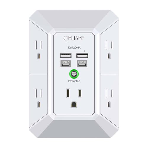 Surge Protector, QINLIANF 5 Outlet Extender with 4 USB Ports(2USB-C)