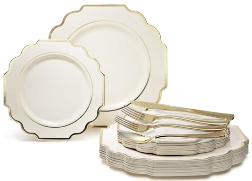 " OCCASIONS " 150 Piece set (25 Guests)-Wedding Plastic Plates & cutlery -Disposable heavyweight Dinnerware 10.5'', 8'' + Sil