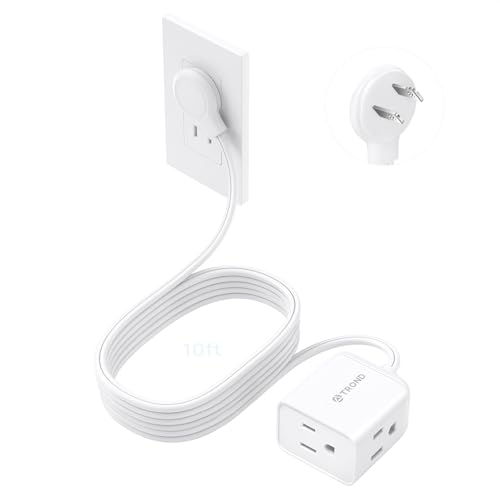 TROND 2 Prong to 3 Prong Extension Cord 10ft, Polarized Flat Plug, 3 AC