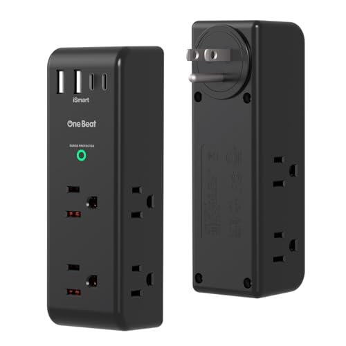 2 Pack Surge Protector Outlet Extender, Rotating Plug USB Wall Outlet,Black