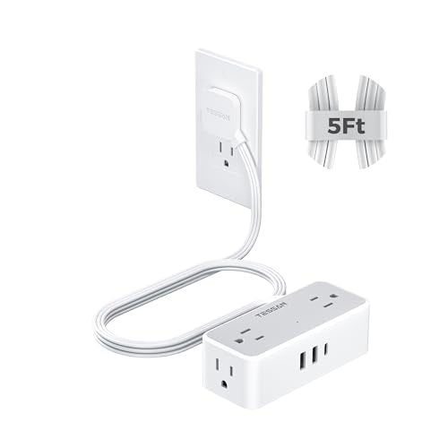 TESSAN Extension Cord 5 FT, Power Strip with 900J Surge Protection, Grey