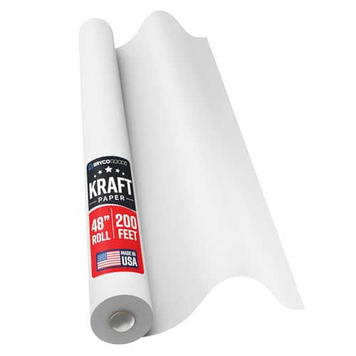 Bryco Goods 48" x 2400" (200') White Kraft Paper Roll - Made in USA - Craft Paper for Bulletin Board Art Table Covering Drawi