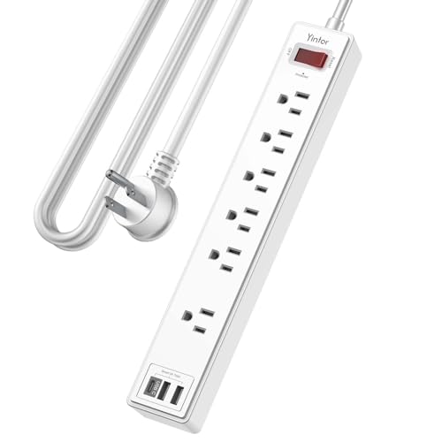 Yintar 10Ft Surge Protector Power Strip with 6 Outlets & 3 USB Ports, White