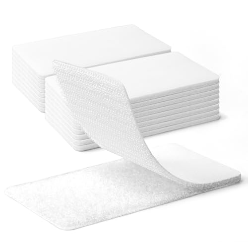 Art3d 48 Sets Hook and Loop Tape Sticky Back, 4"x2" Double-Sided Command Adhesive Strip Heavy Duty, White