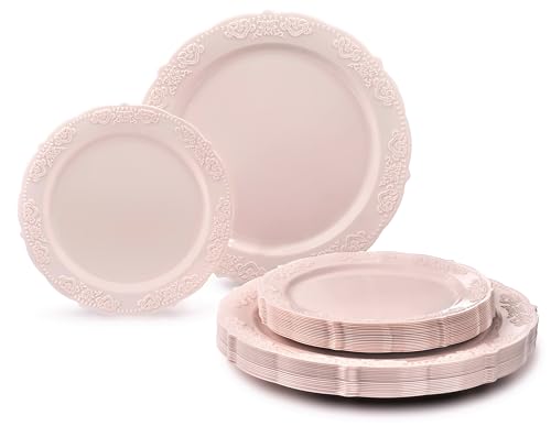 " OCCASIONS " 50 Plates Pack (25 Guests) Vintage Wedding Party Disposable Plastic Plate Set -25x10.25'' Dinner +25x7.5'' Sala