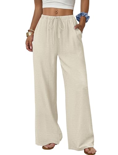 Sampeel Petite Pants for Women Elastic Waist Casual Loose Fit Lounge Pants Linen Clothes Summer Outfits Spring Clothes Resort