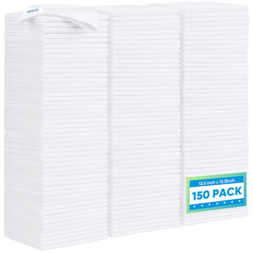 HOMEXCEL White Microfiber Cleaning Cloth 150 Pack, 12.5 x 12.5 inch Microfiber Towels for Car Washing Cleaning Rags for Car, 